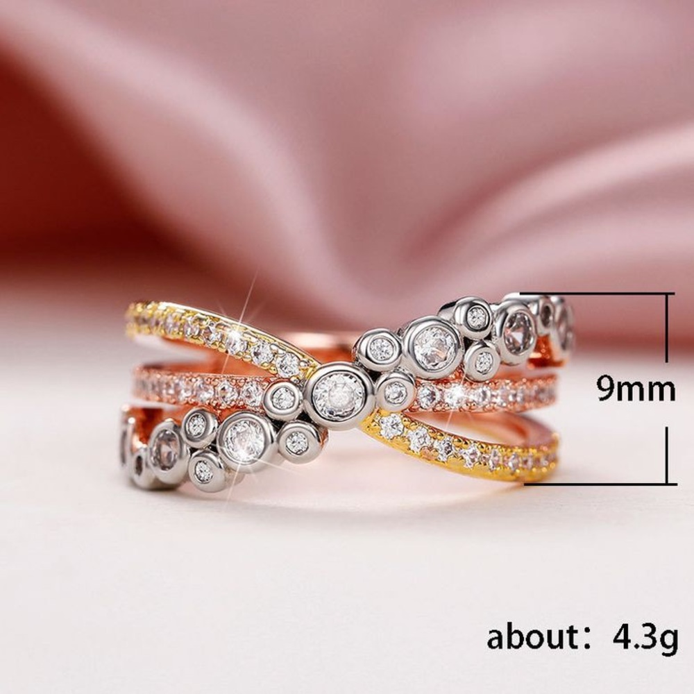 NWT Multi Color Zircon Crystal Ring Mixed Metal Gold Silver Copper Size 6 & 10